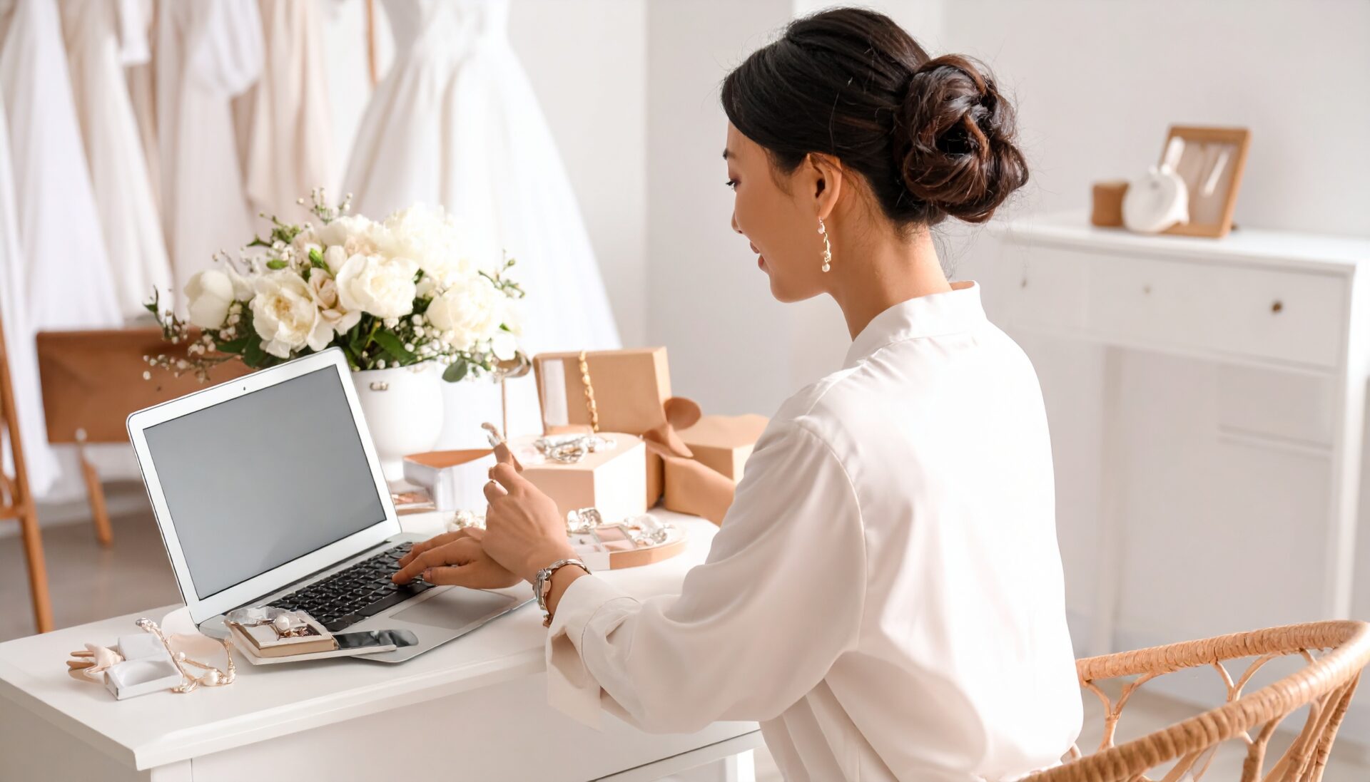 日本人の結婚式プランナーが仕事をしている